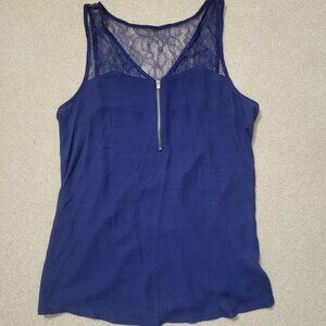 Express Women's Blue Lace Zip V-Neck Tank Blouse, Size Small